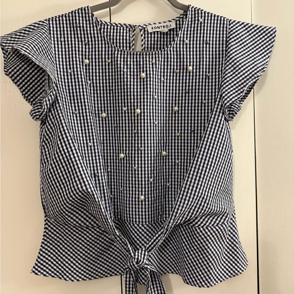Women's Black and White Gingham Top